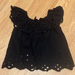 Zara Girls Size 6 Black Eyelet Blouse Shirt Off the Shoulder Embroidered